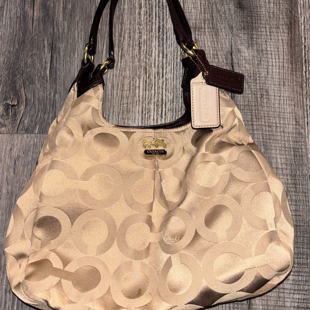 Coach Cream and Brown Shoulder Bag with Hobo Shape